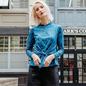 CLARA SUNWOO Blue Patterned Tie-Front Blouse